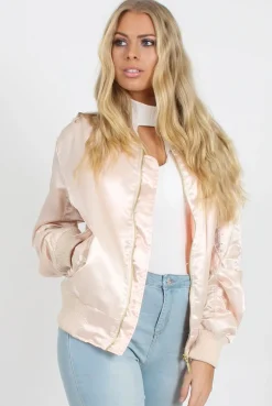 Rebellious Fashion Blush Satin Bomber Jacket - Neve