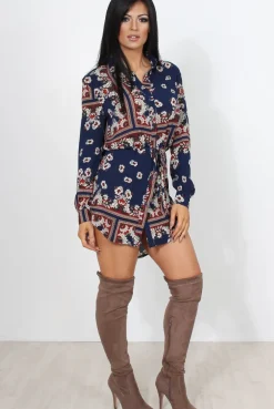 Rebellious Fashion Bono Navy Paisley Print Shirt Dress