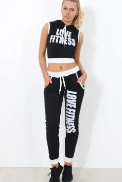 Rebellious Fashion Borro Black Two Piece Activewear Set