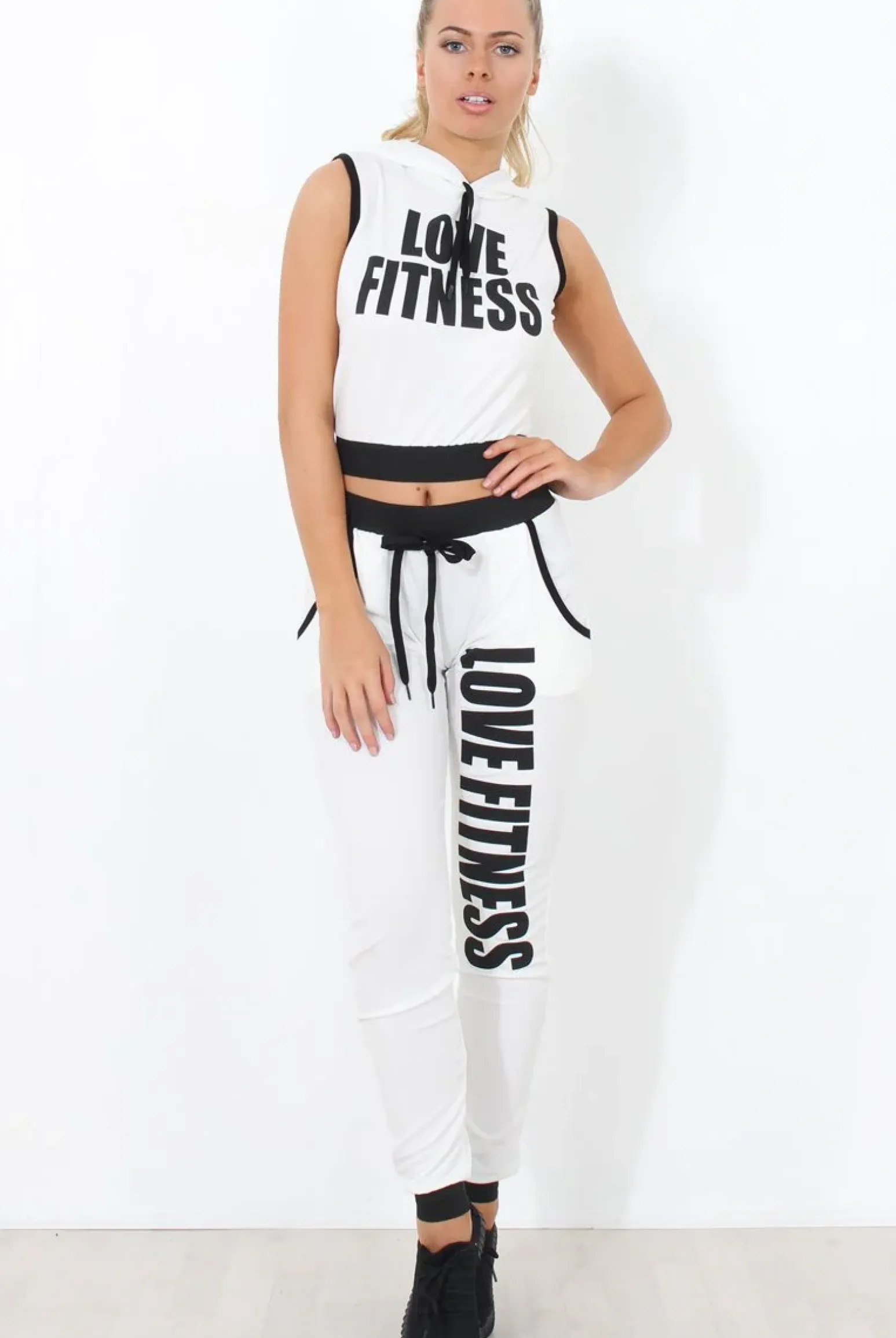 Rebellious Fashion Borro White Two Piece Activewear Set