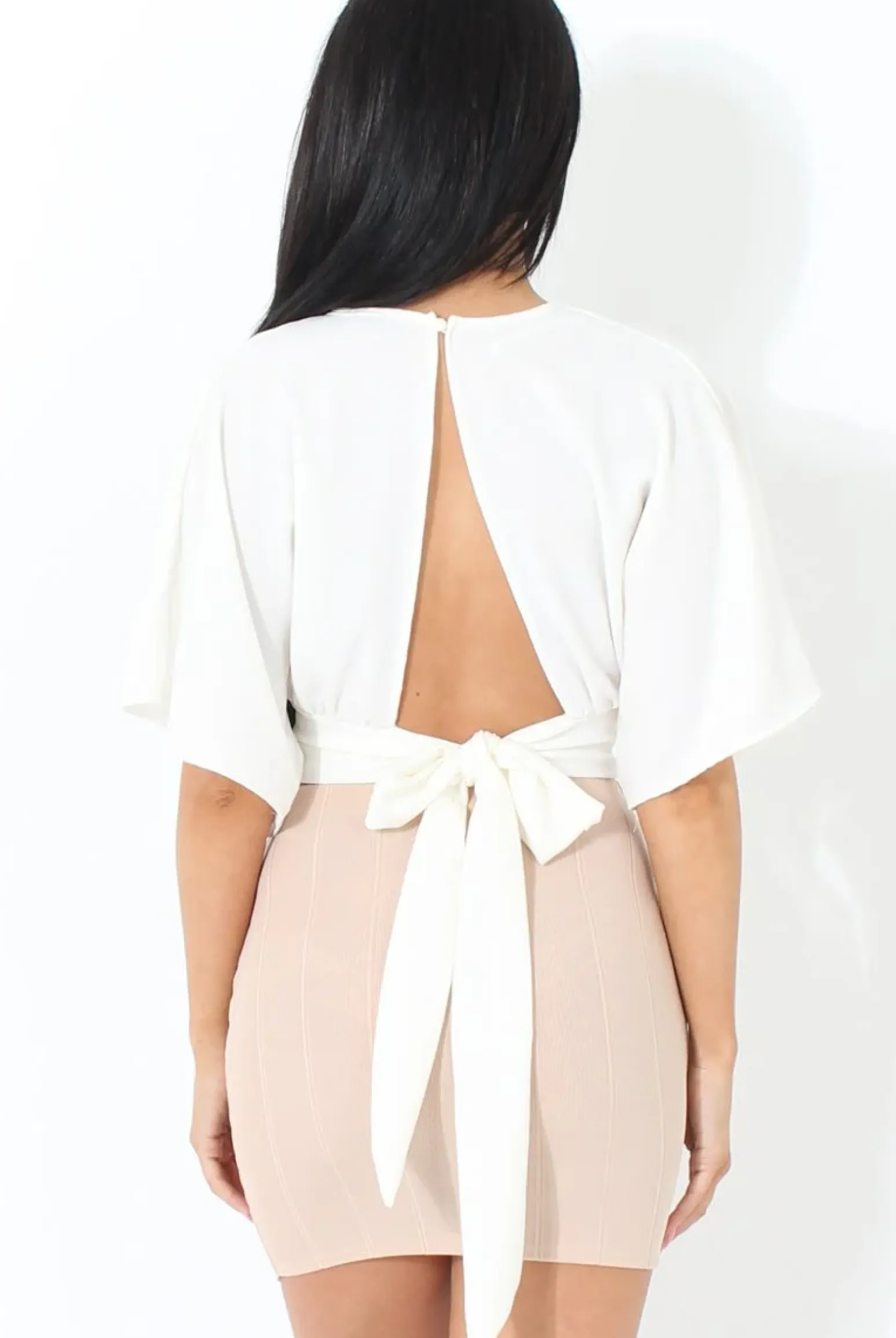 Rebellious Fashion Brody Nude Asymmetric Ribbed Skirt