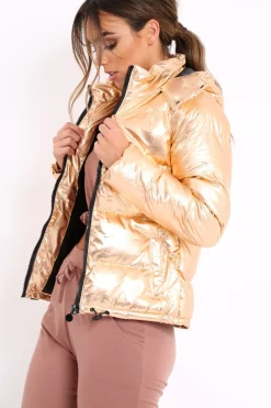 Rebellious Fashion Bronze Metallic Puffer Jacket - Rochelle