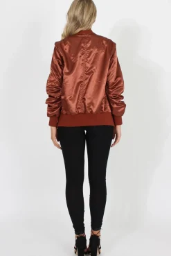 Rebellious Fashion Bronze Satin Bomber Jacket - Neve