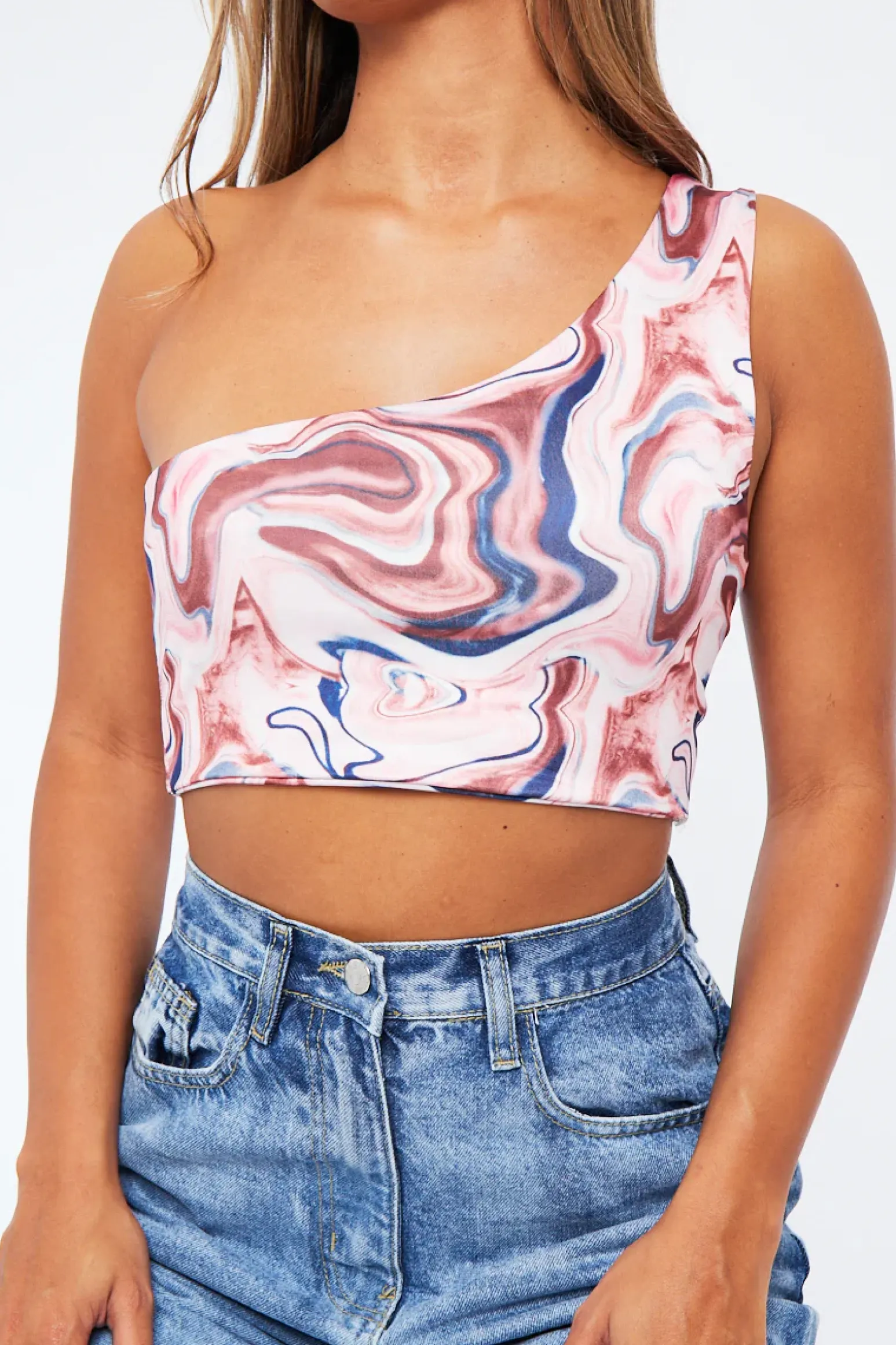 Rebellious Fashion Brown Marble Print Crop Top - Kamri