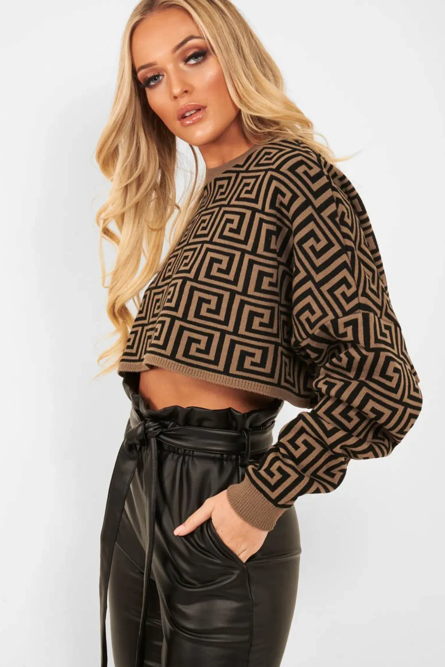 Rebellious Fashion Brown Aztec Print Batwing Jumper - Adree