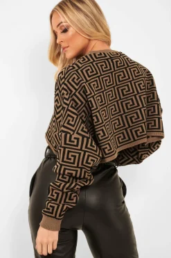 Rebellious Fashion Brown Aztec Print Batwing Jumper - Adree
