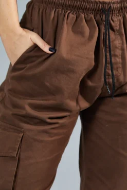Rebellious Fashion Brown Baggy Cuffed Cargo Trousers - Shemaz