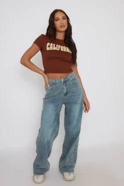 Rebellious Fashion Brown California Cropped T-shirt - Elom