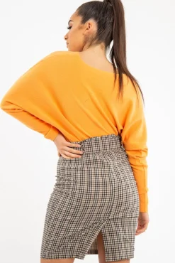 Rebellious Fashion Brown Check Belted Tailored Mini Skirt - Fiona