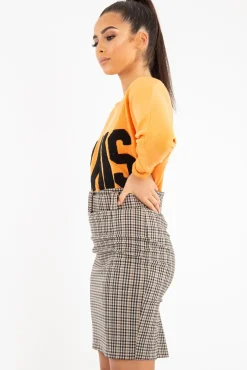 Rebellious Fashion Brown Check Belted Tailored Mini Skirt - Fiona