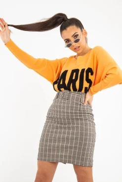 Rebellious Fashion Brown Check Belted Tailored Mini Skirt - Fiona