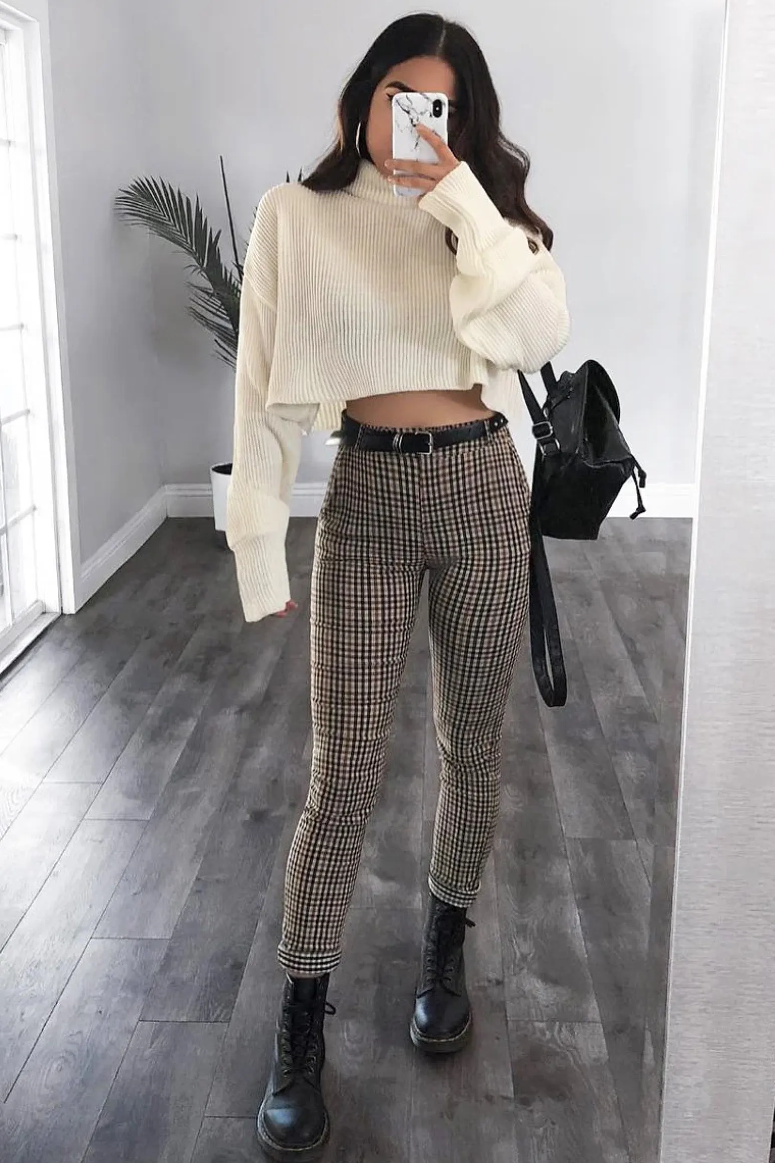 Rebellious Fashion Brown Check Belted Tapered Trousers - Kierra