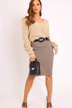 Rebellious Fashion Brown Checked Tailored Pencil Skirt - Willo