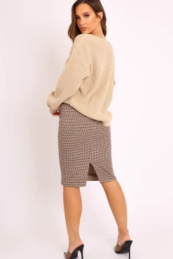 Rebellious Fashion Brown Checked Tailored Pencil Skirt - Willo