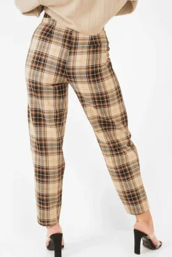 Rebellious Fashion Brown Check Frill Detail Trousers - Bristal
