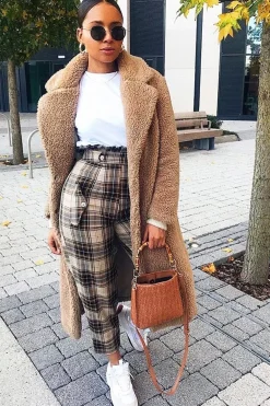 Rebellious Fashion Brown Check Frill Detail Trousers - Bristal