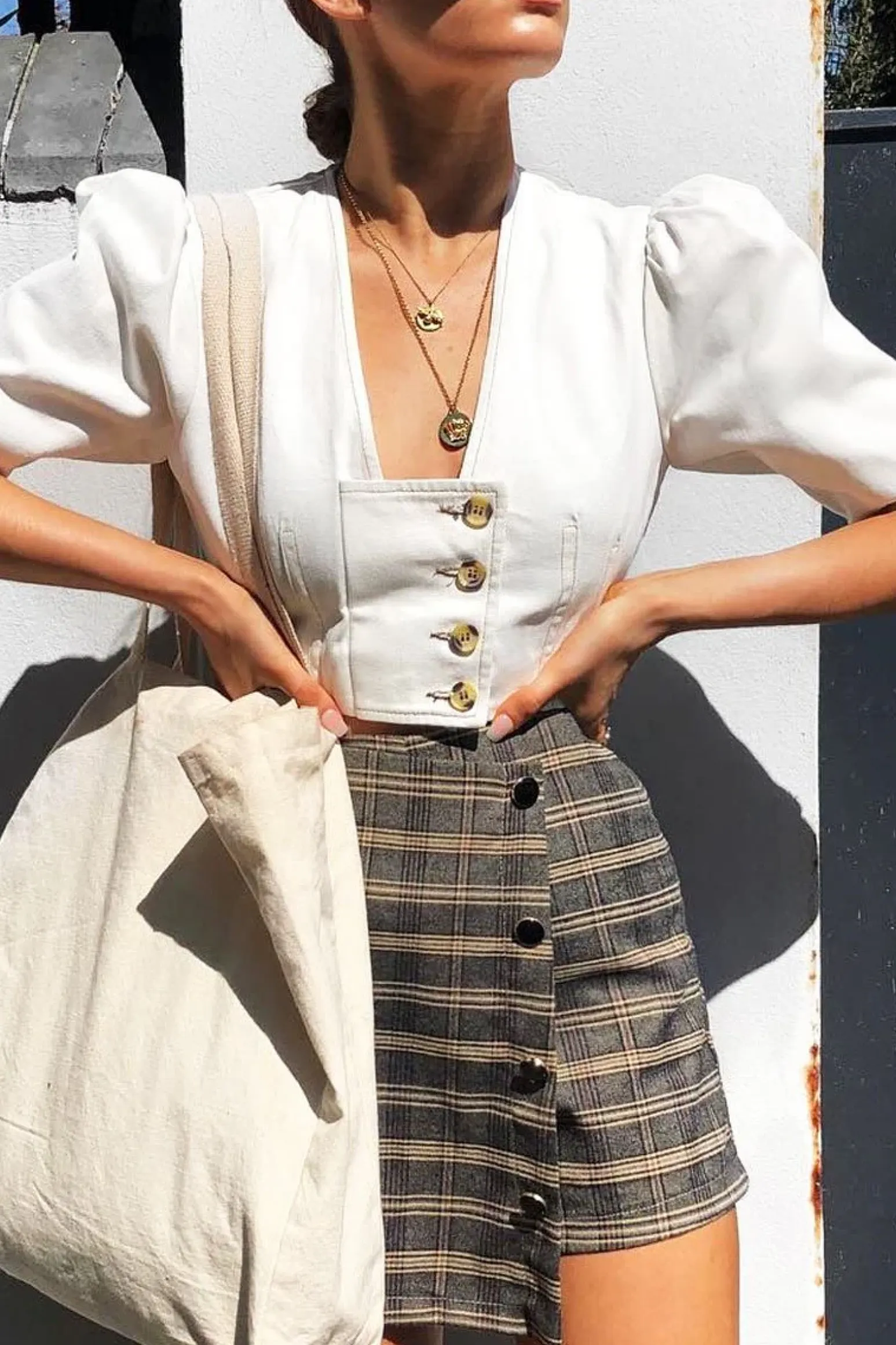 Rebellious Fashion Brown Check Gold Buttoned Skort - Lawrence