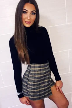 Rebellious Fashion Brown Check Gold Buttoned Skort - Lawrence