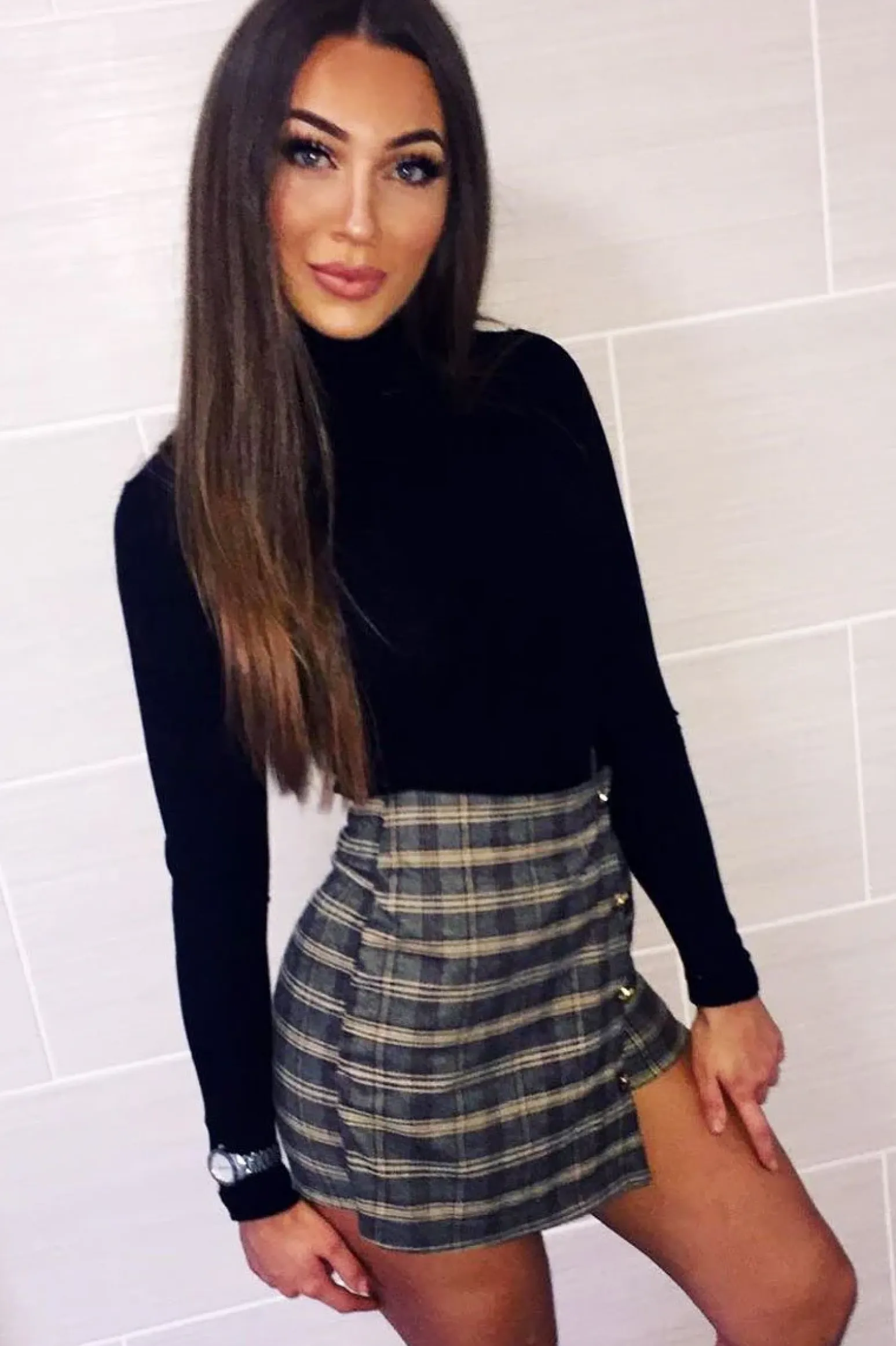 Rebellious Fashion Brown Check Gold Buttoned Skort - Lawrence
