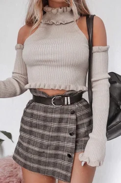 Rebellious Fashion Brown Check Gold Buttoned Skort - Lawrence