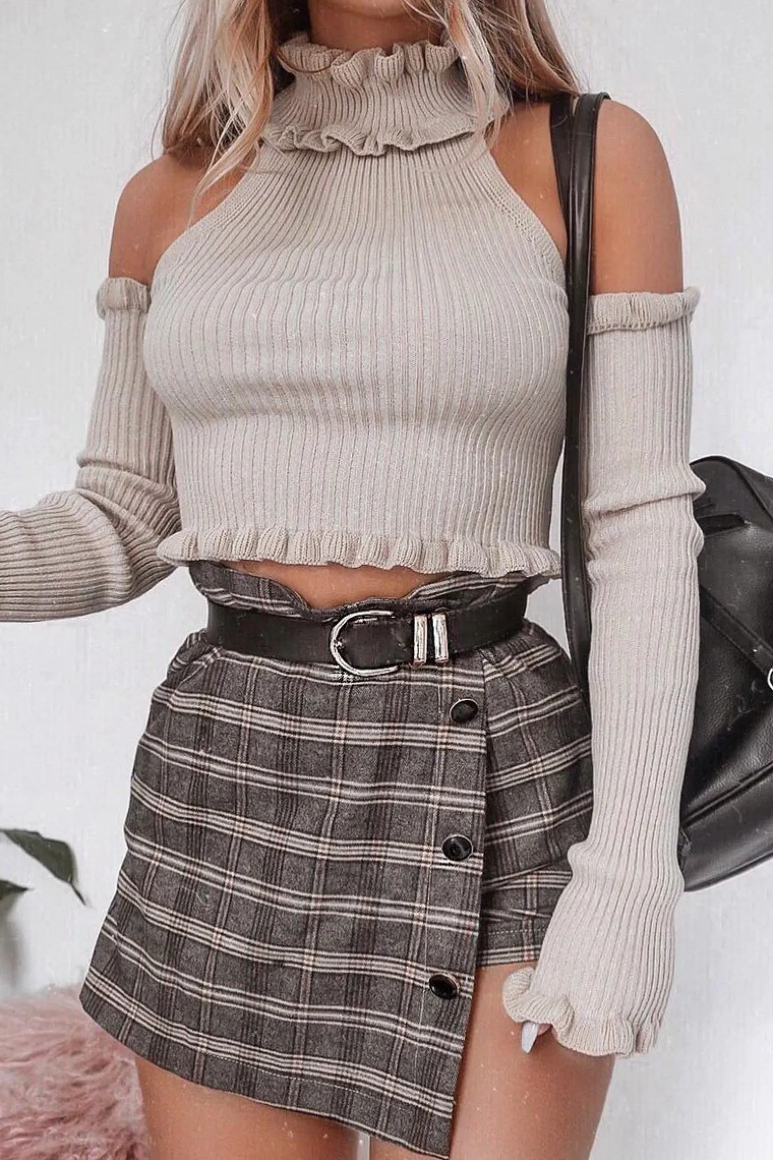 Rebellious Fashion Brown Check Gold Buttoned Skort - Lawrence