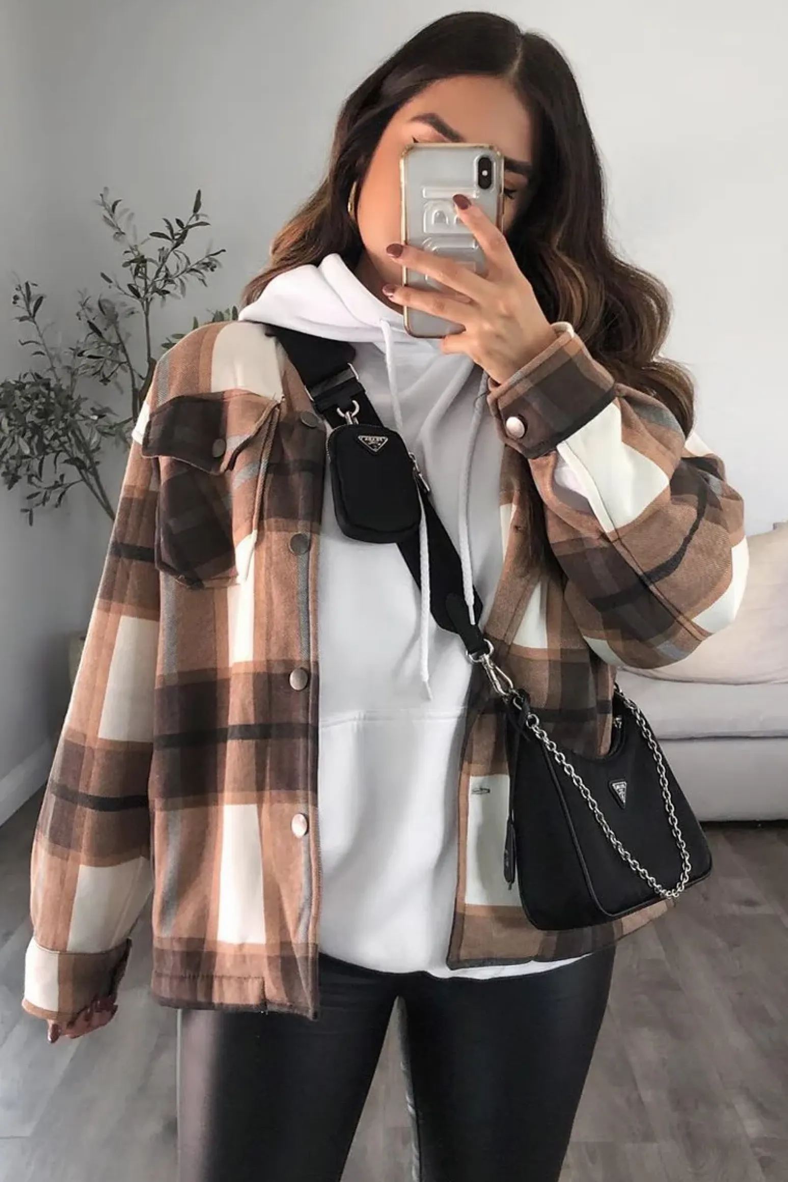Rebellious Fashion Brown Check Pocket Front Shacket - Misa
