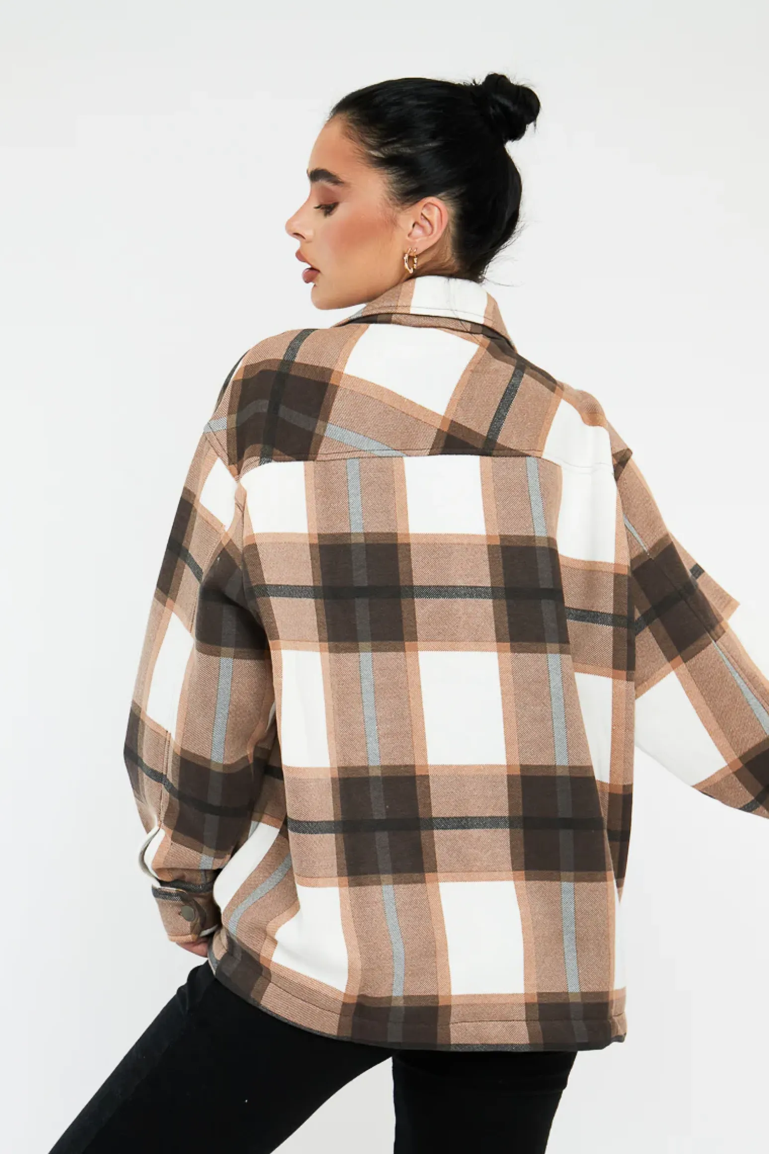 Rebellious Fashion Brown Check Pocket Front Shacket - Misa