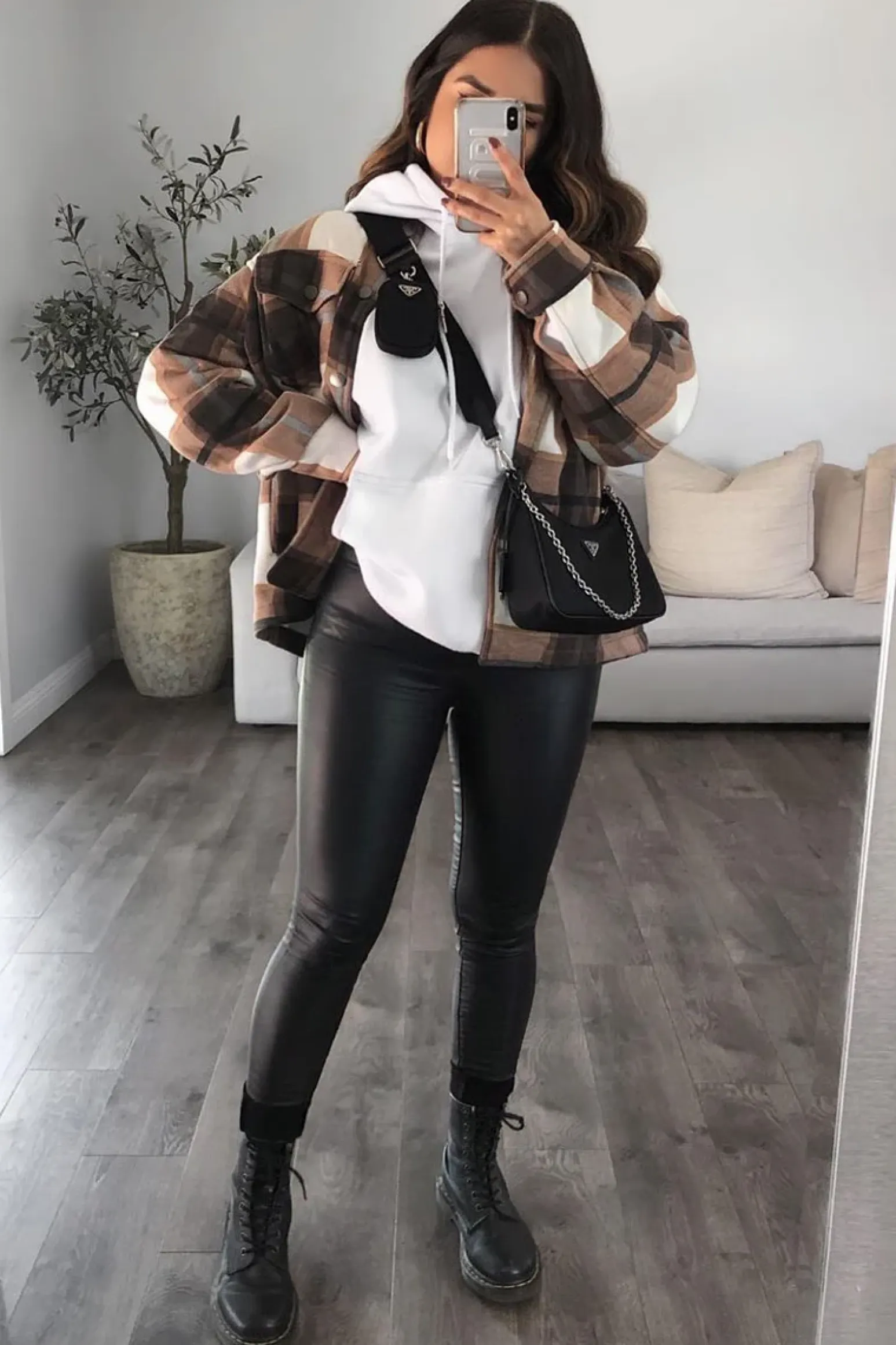 Rebellious Fashion Brown Check Pocket Front Shacket - Misa