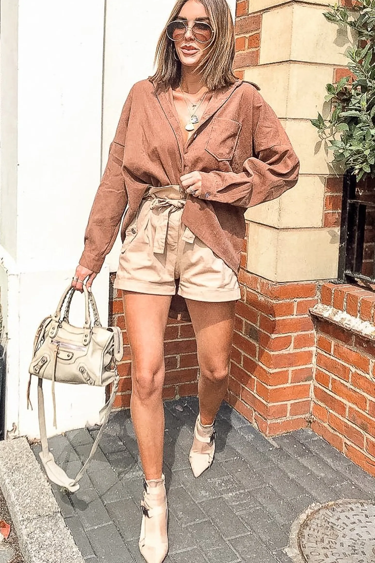 Rebellious Fashion Brown Corduroy Button Front Oversized Shirt - Kyrah
