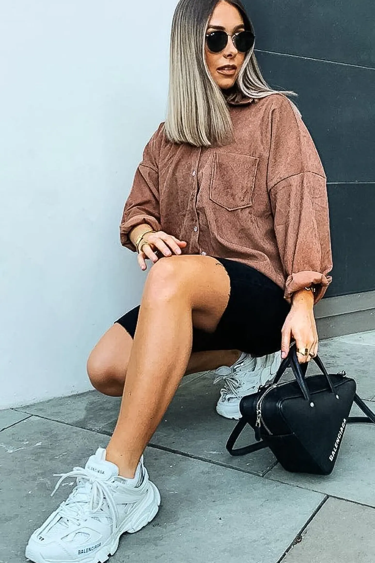 Rebellious Fashion Brown Corduroy Button Front Oversized Shirt - Kyrah