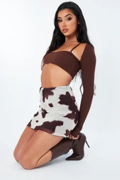 Rebellious Fashion Brown Cow Print Mesh Mini Skirt - Cianna