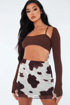 Rebellious Fashion Brown Cow Print Mesh Mini Skirt - Cianna