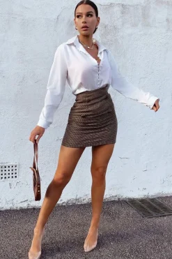 Rebellious Fashion Brown Houndstooth Button Mini Skirt - Ruthie