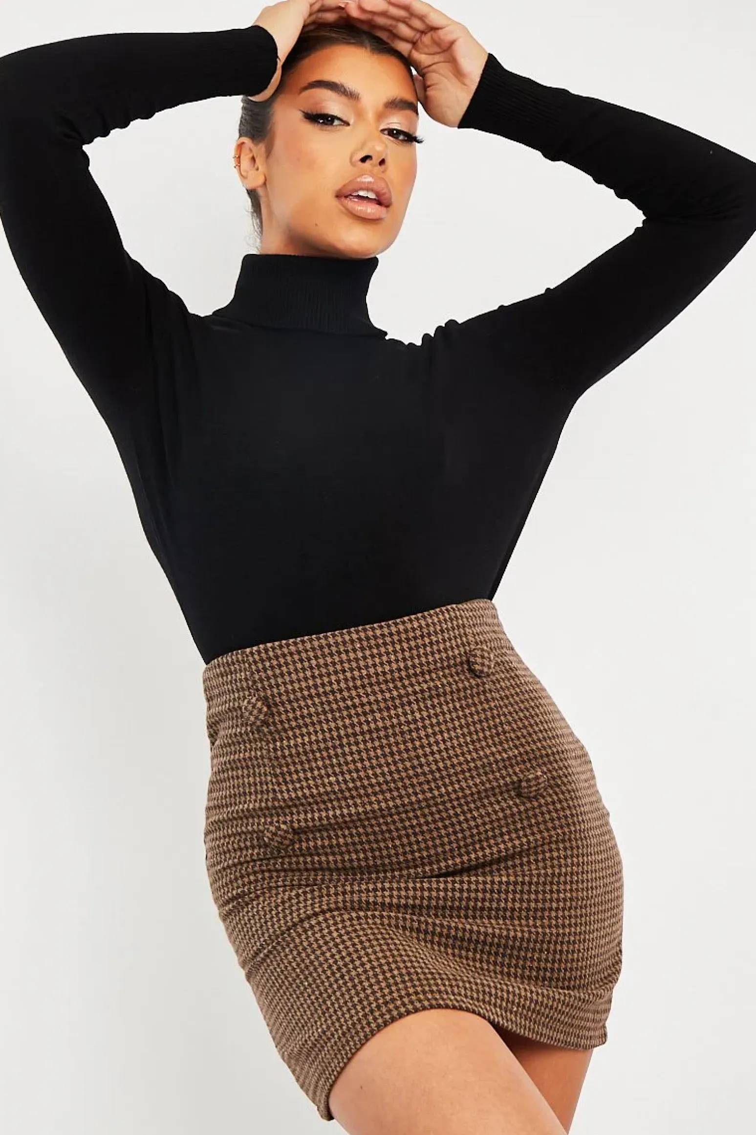 Rebellious Fashion Brown Houndstooth Button Mini Skirt - Ruthie