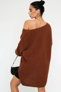 Rebellious Fashion Brown Knit Oversized Jumper - Darci