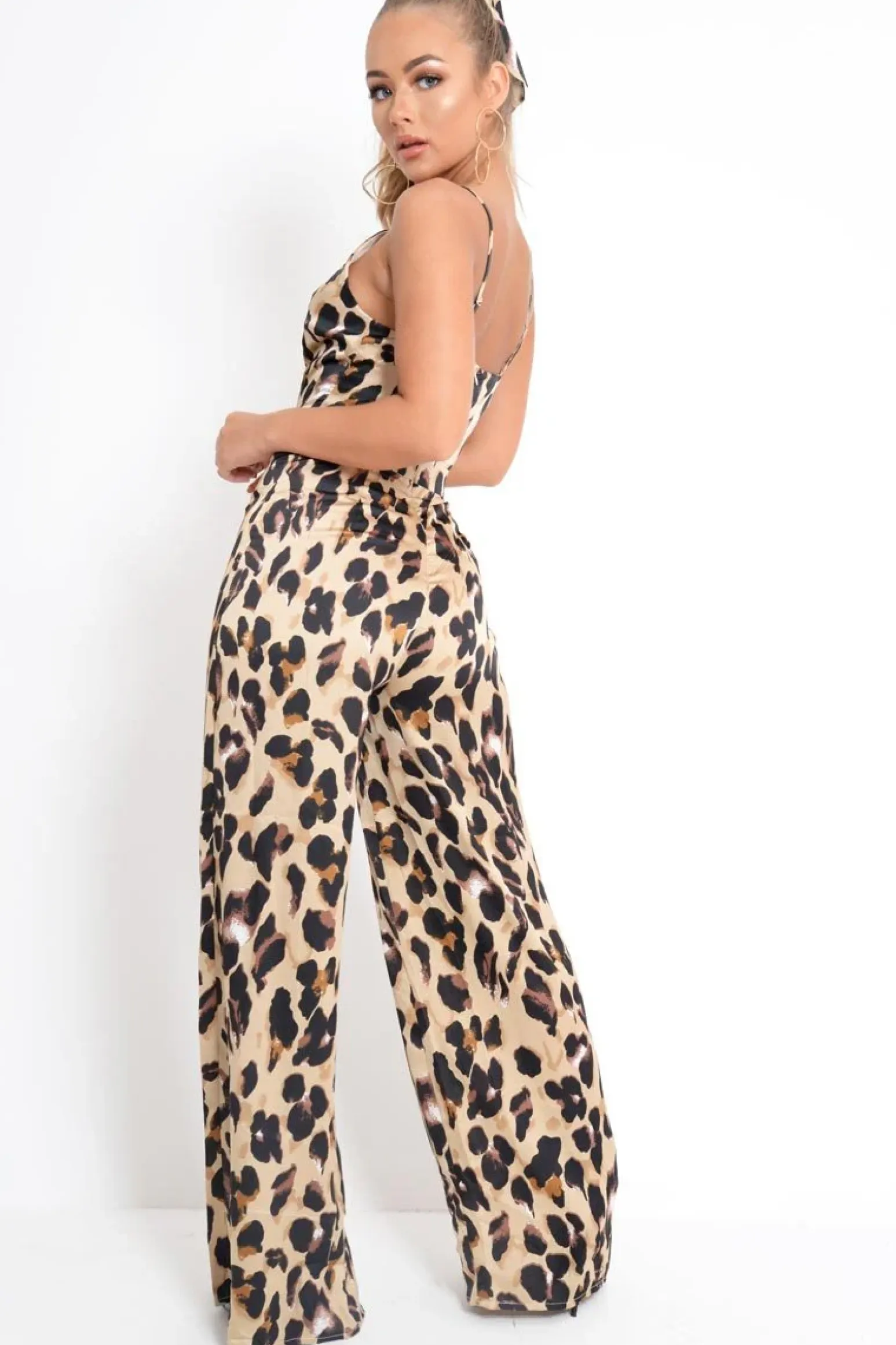 Rebellious Fashion Brown Leopard Halter Plunge Jumpsuit - Gwyn