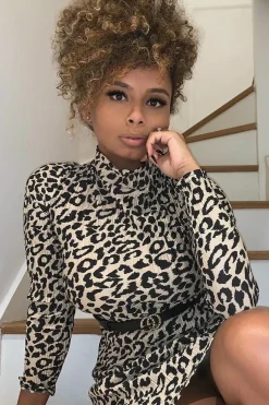 Rebellious Fashion Brown Leopard Plisse High Neck Mini Dress - Marieta