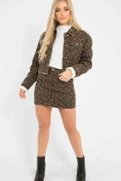 Rebellious Fashion Brown Leopard Print Crop Denim Jacket - Hartlee