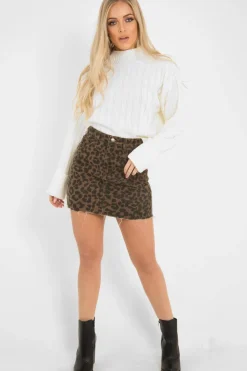 Rebellious Fashion Brown Leopard Print Denim Mini Skirt - Joyelle