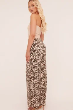 Rebellious Fashion Brown Leopard Print High Waist Wide Leg Trousers - Hansel