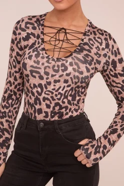 Rebellious Fashion Brown Leopard Print Long Sleeve Bodysuit - Emerson