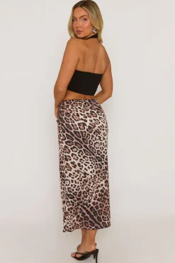 Rebellious Fashion Brown Leopard Print Satin Maxi Skirt - Bonie