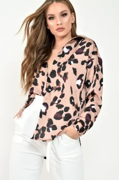 Rebellious Fashion Brown Leopard Print Satin Shirt - Ivani