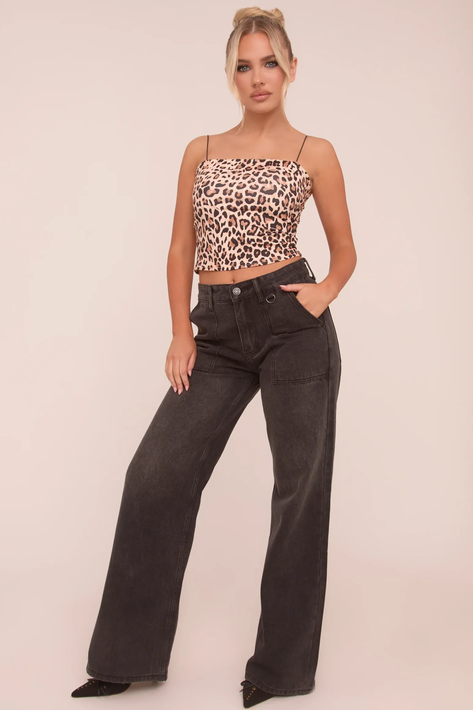 Rebellious Fashion Brown Leopard Print shoulder Strap Crop Top - Nessa