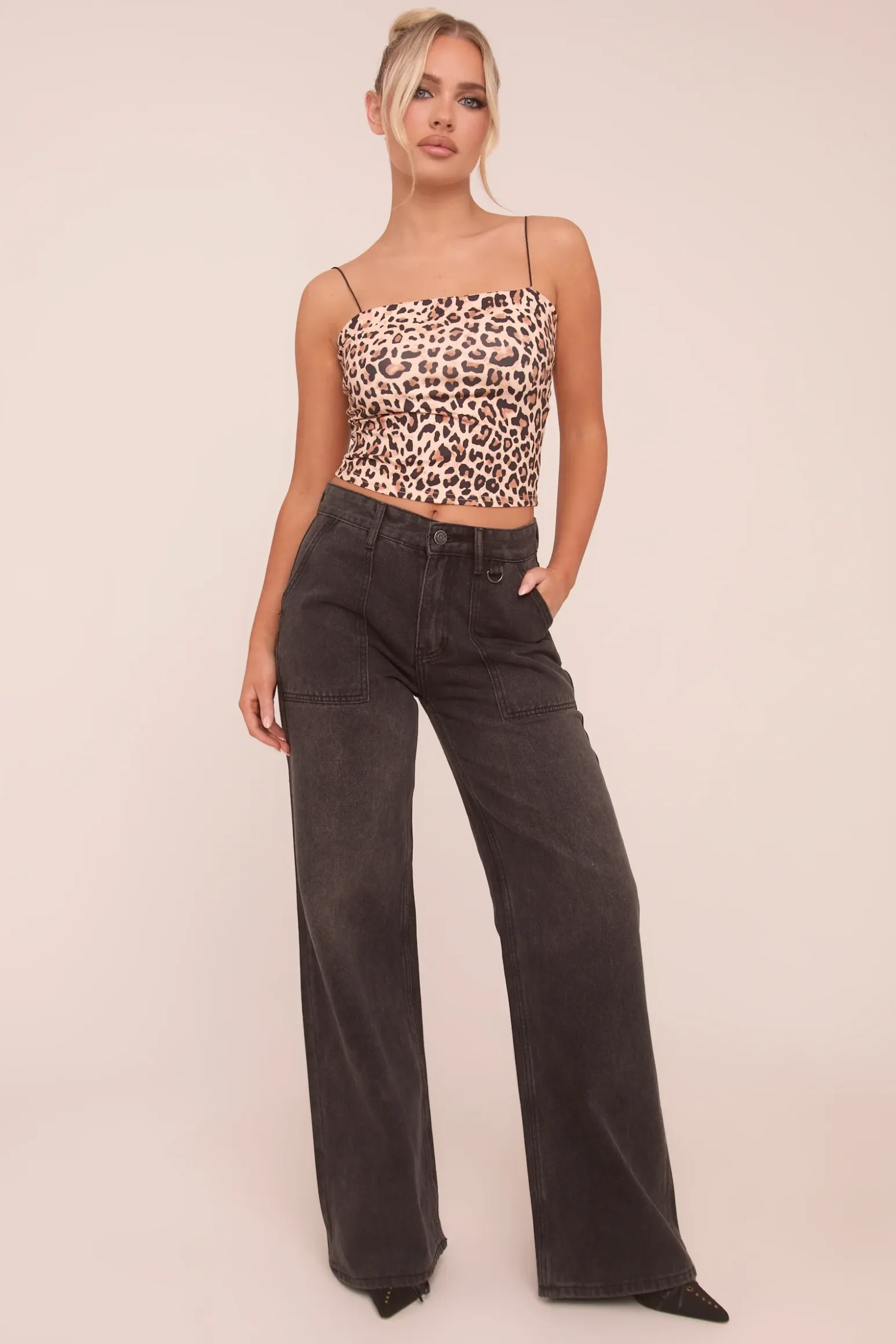Rebellious Fashion Brown Leopard Print shoulder Strap Crop Top - Nessa