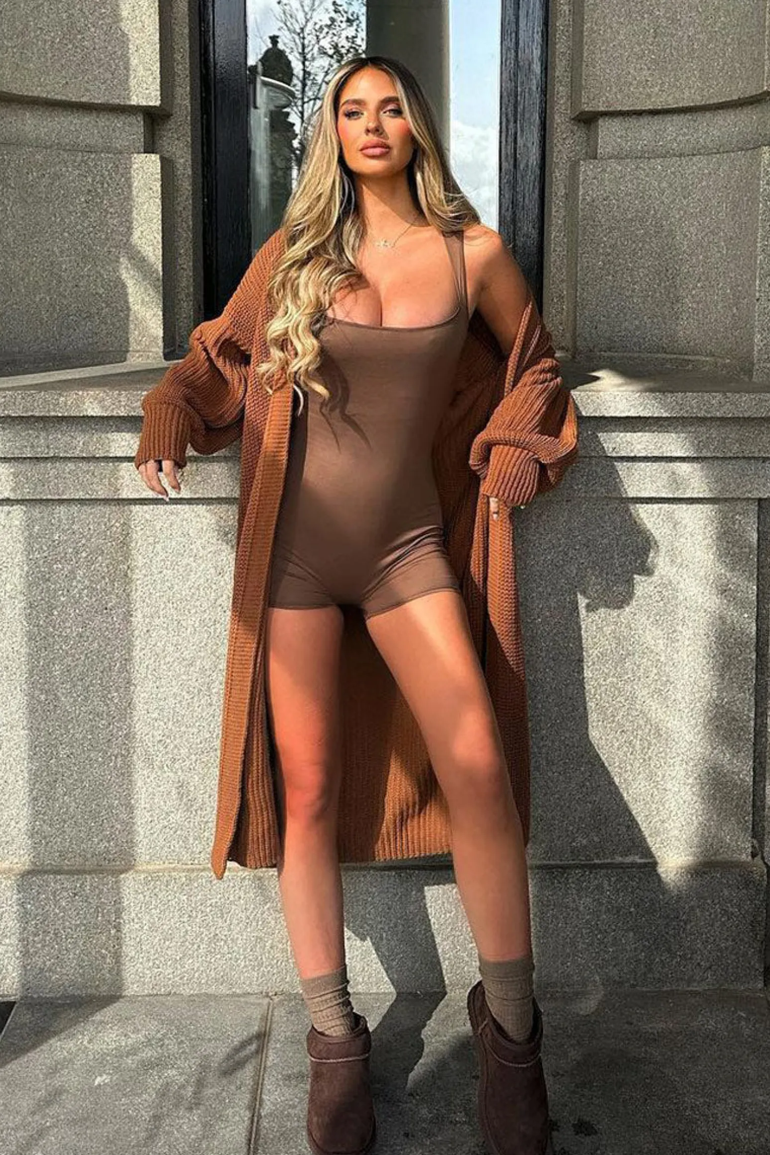 Rebellious Fashion Brown Longline Knit Maxi Cardigan - Ema