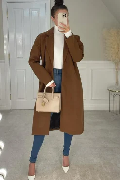 Rebellious Fashion Brown Longline Tailored Fit Coat - Daya