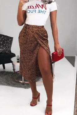 Rebellious Fashion Brown Mustard Leopard Print Wrap Skirt - Elloise