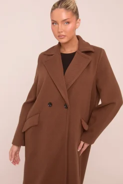 Rebellious Fashion Brown Oversized Double Breasted Longline Coat - Blakely