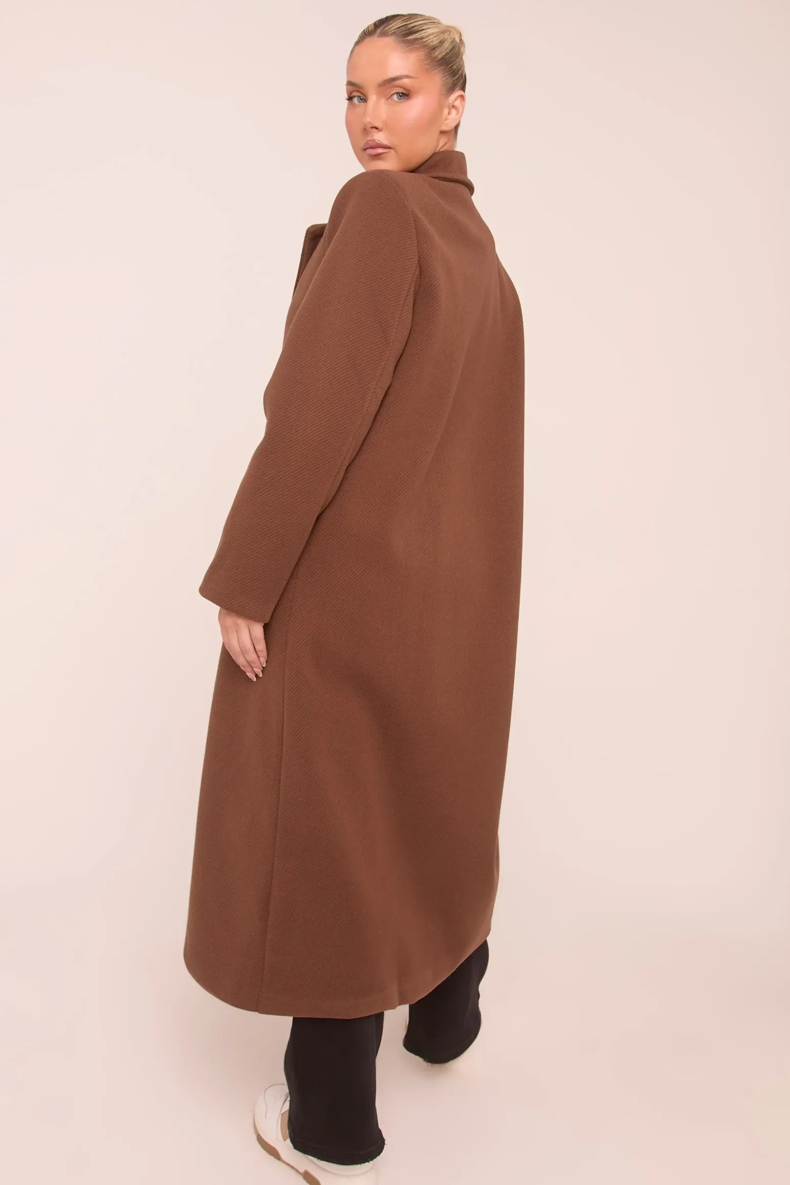 Rebellious Fashion Brown Oversized Double Breasted Longline Coat - Blakely